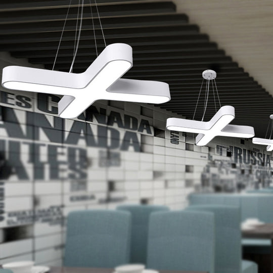 Modern White/Black/Gold Cross Hanging Lamp - 23.5/35.5 Wide Led Metal Ceiling Pendant Light With