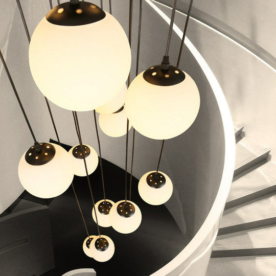 Black Globe Pendant Light Fixture With Cream Glass - Perfect For Stairs And Multiple Hanging Lights