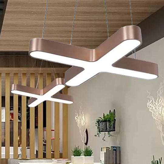 Modern White/Black/Gold Cross Hanging Lamp - 23.5/35.5 Wide Led Metal Ceiling Pendant Light With