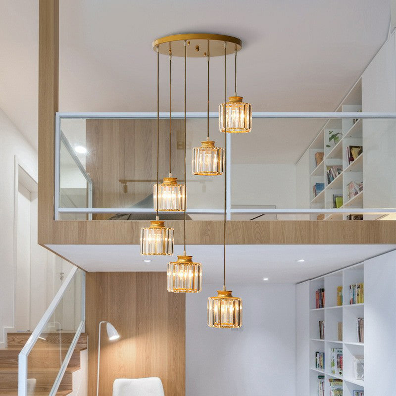 Modern Crystal Pendant Chandelier - Cylindrical Shape Prismatic Crystals Multi-Light Design
