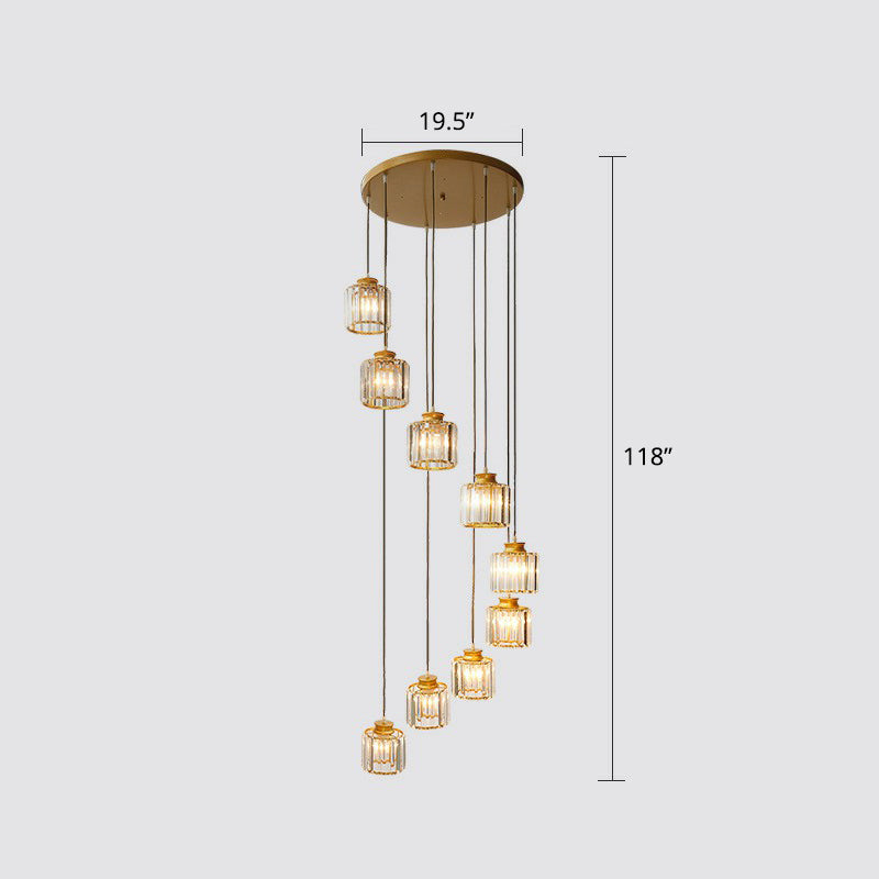 Prismatic Crystal Pendant Chandelier With Postmodern Cylindrical Design - Ideal For Stairways 9 /