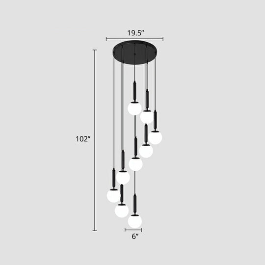 Nordic Opal Glass Spiral Ball Pendant Light For Stairways And Ceilings 9 / Black