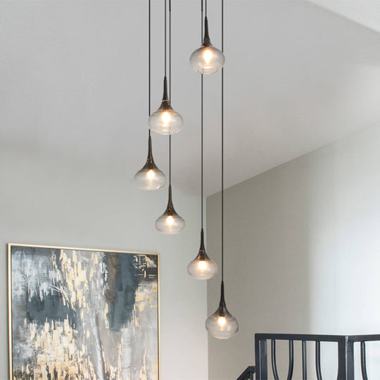 Stylish Teardrop Multi Pendant Ceiling Hang Light - Modern Ombre Smoke Glass 6-Bulb Staircase