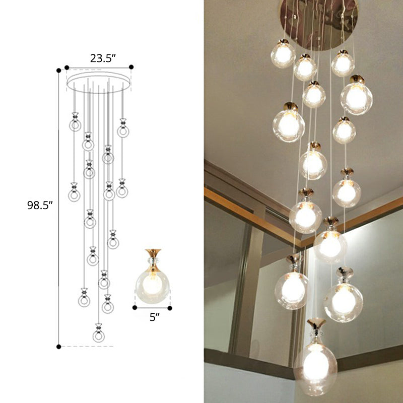 Minimalistic Gold Multi-Light Pendant Ceiling Lamp With Clear And Frosted Glass Ball Shades For