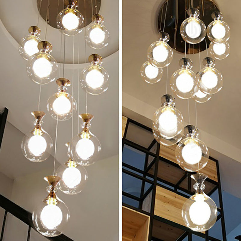 Minimalistic Gold Multi-Light Pendant Ceiling Lamp With Clear And Frosted Glass Ball Shades For