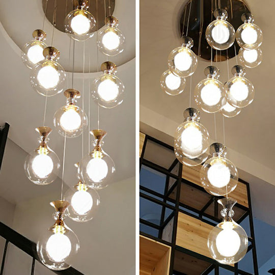 Minimalistic Gold Multi-Light Pendant Ceiling Lamp With Clear And Frosted Glass Ball Shades For