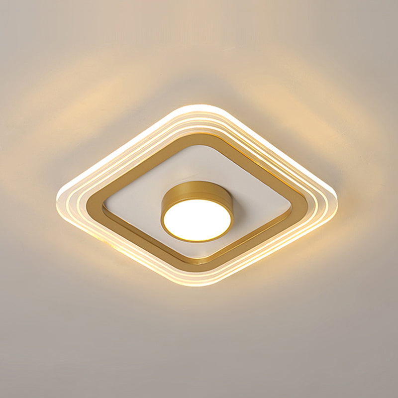 Minimalist Gold Led Flushmount Foyer Light – Small Acrylic Ceiling Flush Mount / White Square Plate