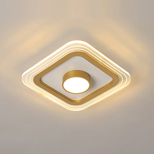 Minimalist Gold Led Flushmount Foyer Light Small Acrylic Ceiling Flush Mount / White Square Plate