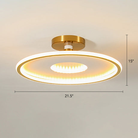 Simplicity Metal Led Ceiling Light | Disc Semi Flush Mount Fixture For Bedrooms White-Gold / 21.5
