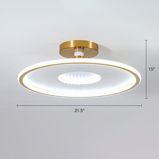 Simplicity Metal Led Ceiling Light | Disc Semi Flush Mount Fixture For Bedrooms White - Gold /
