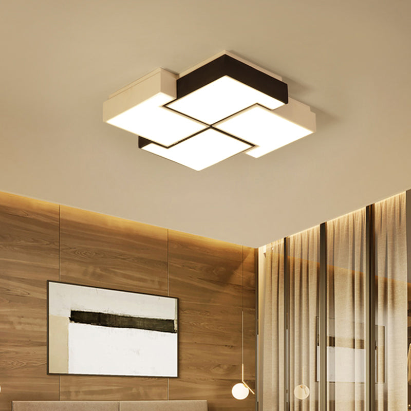 Modern Led Pinwheel Flush Mount Nordic Ceiling Light For Bedroom - Black And White Metal Finish