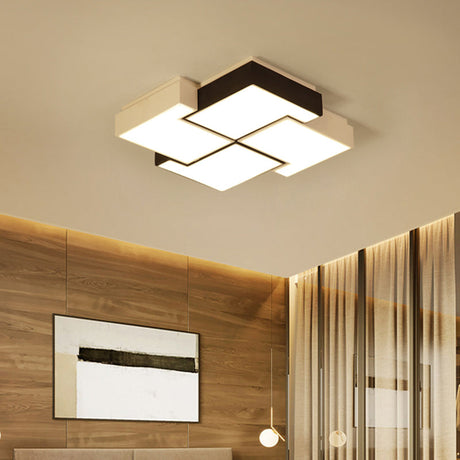 Modern Led Pinwheel Flush Mount Nordic Ceiling Light For Bedroom - Black And White Metal Finish