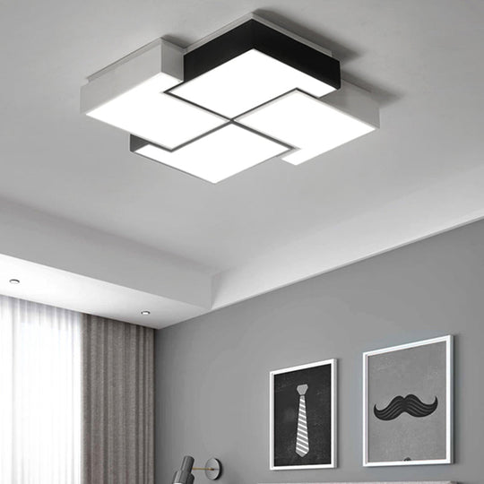 Modern Led Pinwheel Flush Mount Nordic Ceiling Light For Bedroom - Black And White Metal Finish