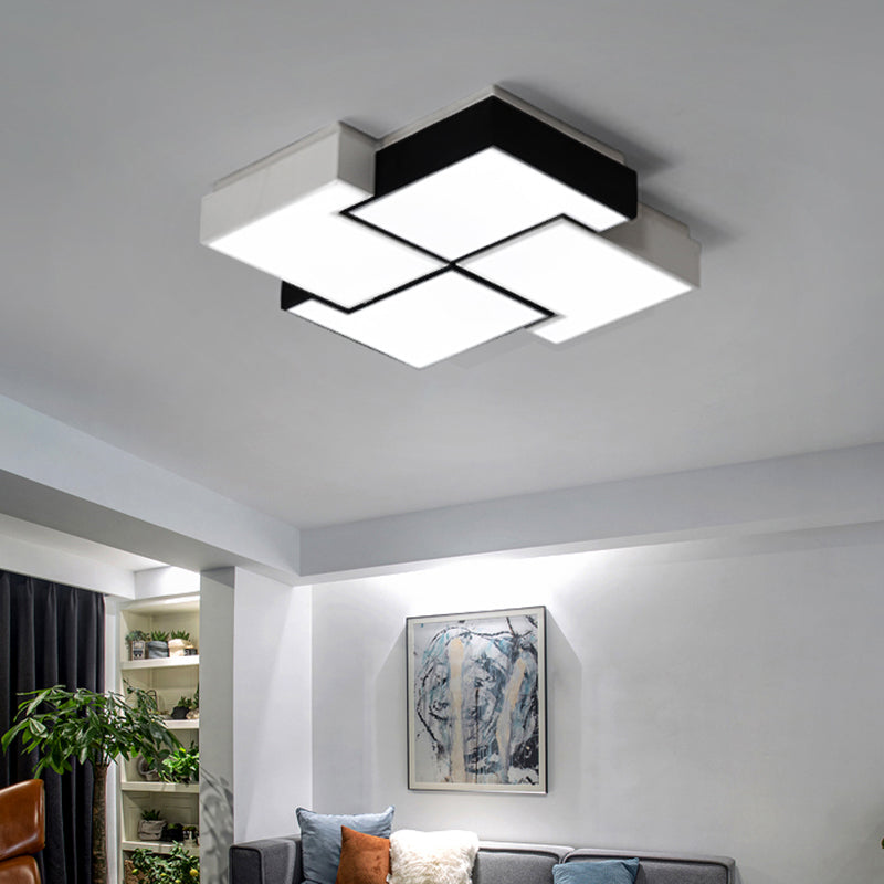 Modern Led Pinwheel Flush Mount Nordic Ceiling Light For Bedroom - Black And White Metal Finish