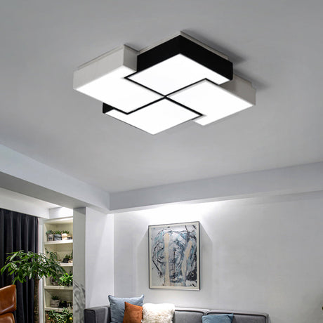 Modern Led Pinwheel Flush Mount Nordic Ceiling Light For Bedroom - Black And White Metal Finish