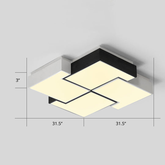 Modern Led Pinwheel Flush Mount Nordic Ceiling Light For Bedroom - Black And White Metal Finish