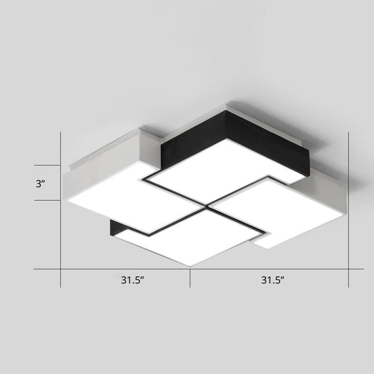 Modern Led Pinwheel Flush Mount Nordic Ceiling Light For Bedroom - Black And White Metal Finish