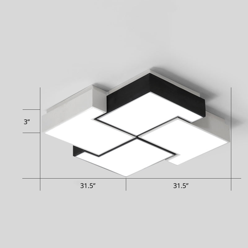 Modern Led Pinwheel Flush Mount Nordic Ceiling Light For Bedroom - Black And White Metal Finish