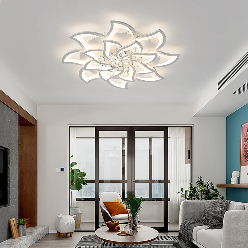 Contemporary White Metal Flushmount Light With Crystal Ball Accent