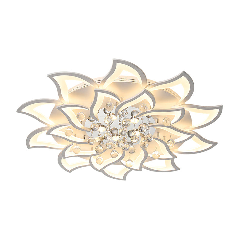 Contemporary White Metal Flushmount Light With Crystal Ball Accent