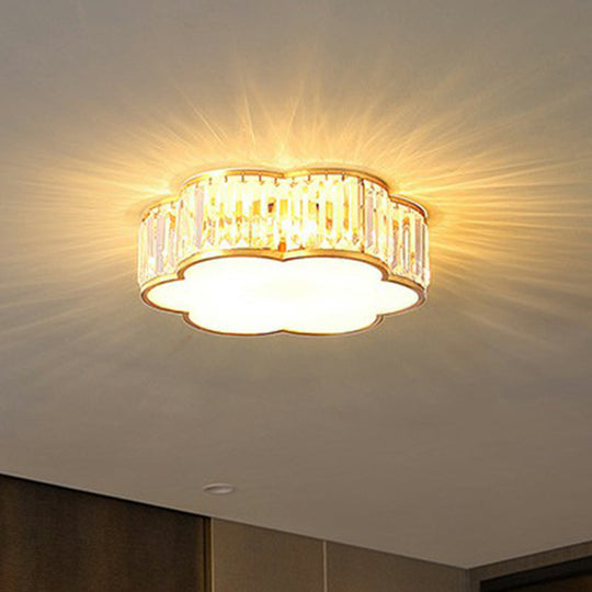 Minimalist Crystal Flower Ceiling Light In Brass - Tri - Sided Flush Mount