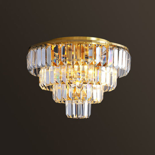 Postmodern Crystal Tiered Tapered Ceiling Flush Light For Bedroom - Clear Mount Fixture