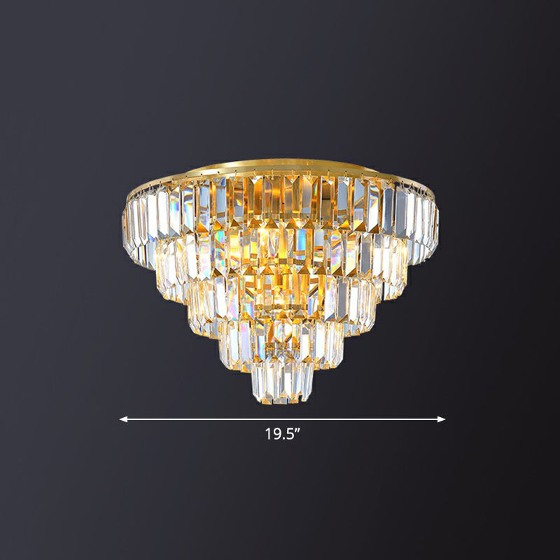 Postmodern Crystal Tiered Tapered Ceiling Flush Light For Bedroom - Clear Mount Fixture / 19.5