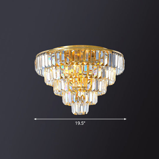 Postmodern Crystal Tiered Tapered Ceiling Flush Light For Bedroom - Clear Mount Fixture / 19.5