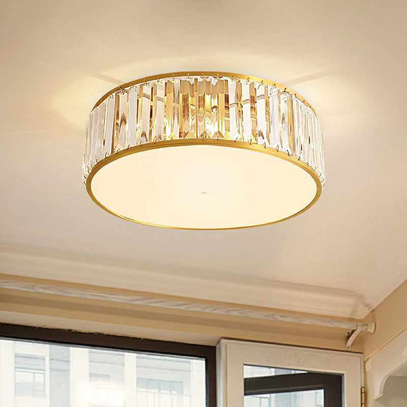 Prismatic Optic Crystal Ceiling Lamp: Simple Drum Shape Clear Flush Mount Lighting For Bedrooms /
