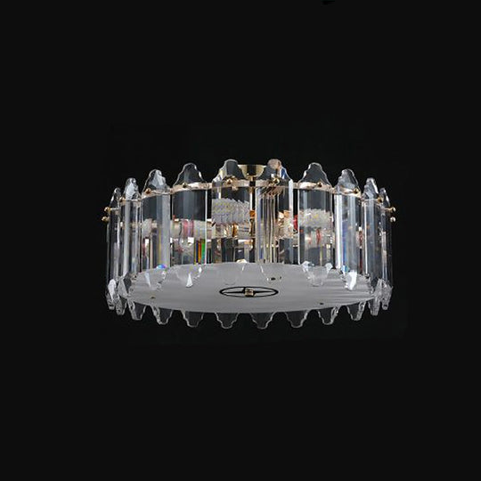 K9 Crystal Drum Flush Light - Elegant 6 - Bulb Ceiling Fixture For Bedroom