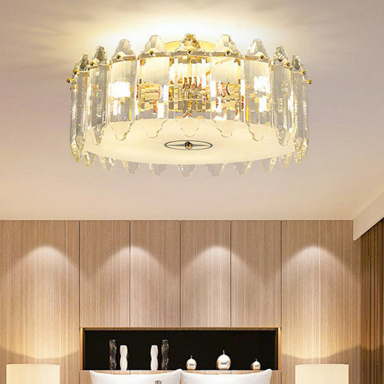 Clear Crystal Flush Mount Ceiling Light Fixture - Elegant 6-Light Lighting For Bedroom