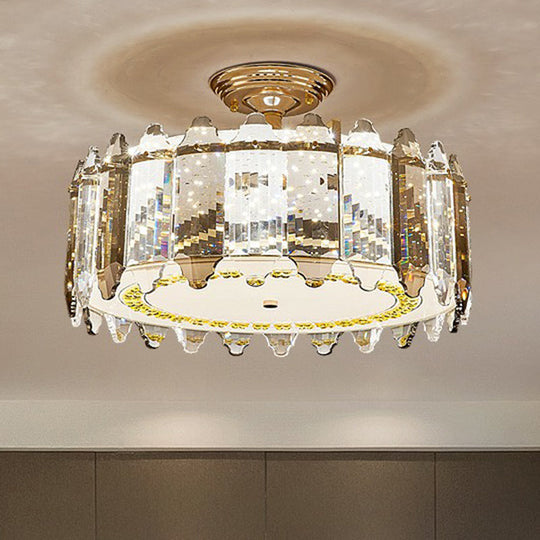 Contemporary Drum-Shaped Crystal Flush Mount Ceiling Light For Dining Room Clear / 19.5