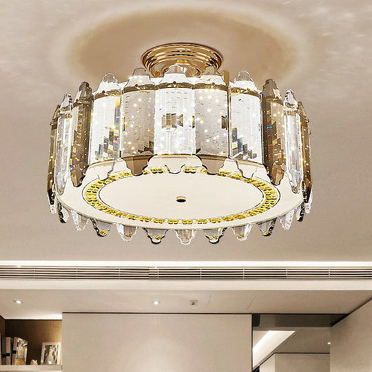 Contemporary Drum - Shaped Crystal Flush Mount Ceiling Light For Dining Room