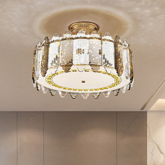 Contemporary Drum-Shaped Crystal Flush Mount Ceiling Light For Dining Room