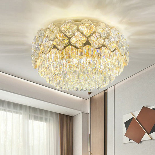 Opulent Crystal Drum Shaped 3 - Light Ceiling Light For Bedrooms - Minimalist Clear Flush Mount /