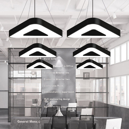 Modern Triangle Pendant Lamp With Led Lighting For Offices - Available In White Or Black Finish