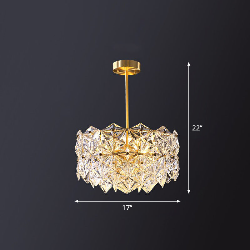 Hexagonal Crystal Chandelier Light Fixture In Gold: Modernist Dining Room Hanging Lamp 8 / Gold