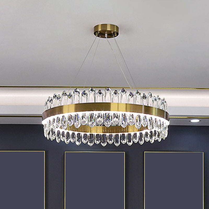 Halo Crystal Chandelier Pendant With Gold Finish And Led Lighting