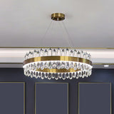 Halo Crystal Chandelier Pendant With Gold Finish And Led Lighting
