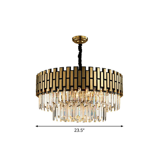 Gold Finish Crystal Rods Chandelier Pendant For Living Room - Elegant Round Hanging Ceiling Light