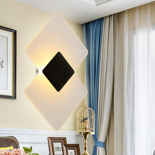 Modern Led Acrylic Wall Lamp: Textured Silver/Black Rhombus Sconce Light With Remote Control