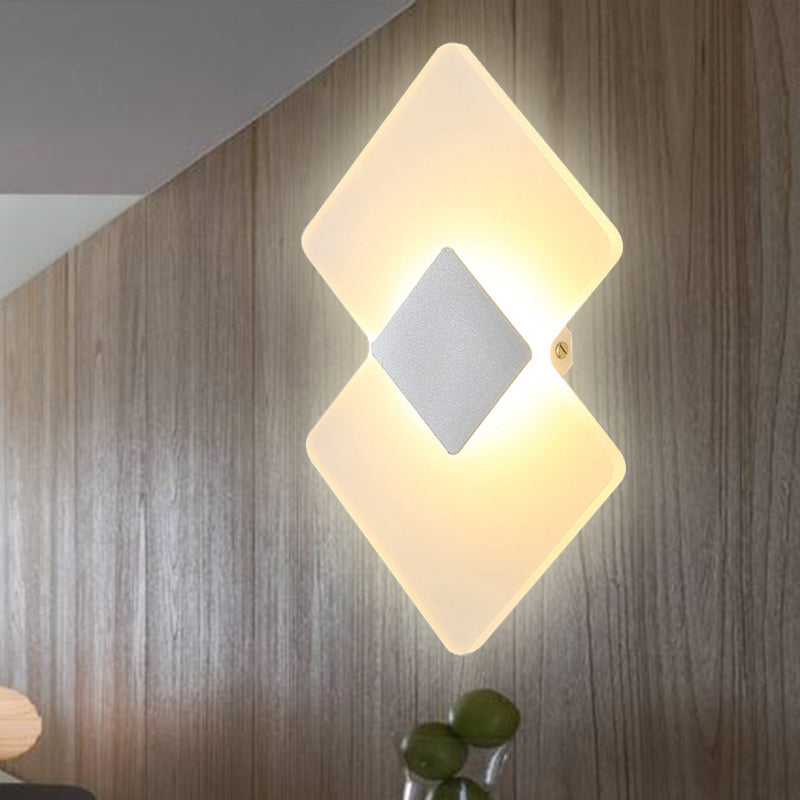 Modern Led Acrylic Wall Lamp: Textured Silver/Black Rhombus Sconce Light With Remote Control Silver