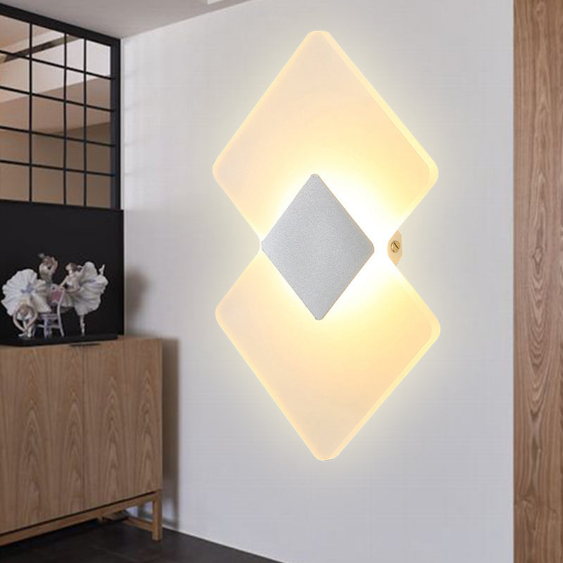 Modern Led Acrylic Wall Lamp: Textured Silver/Black Rhombus Sconce Light With Remote Control