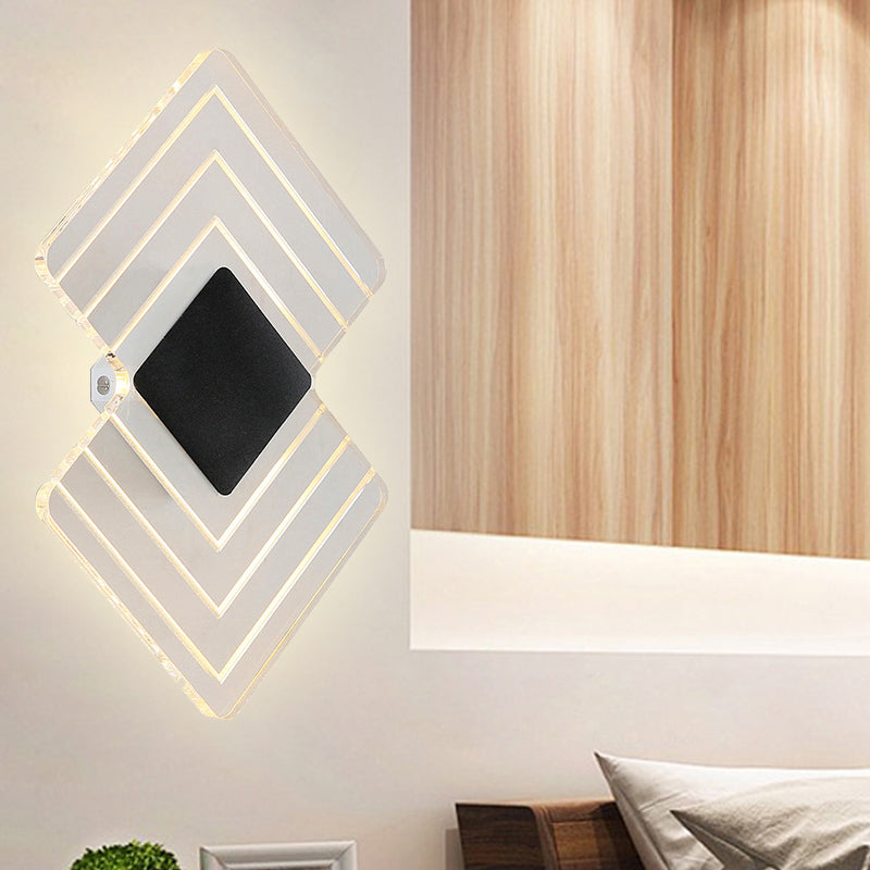 Modern Led Acrylic Wall Lamp: Textured Silver/Black Rhombus Sconce Light With Remote Control