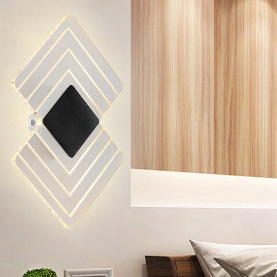 Modern Led Acrylic Wall Lamp: Textured Silver/Black Rhombus Sconce Light With Remote Control