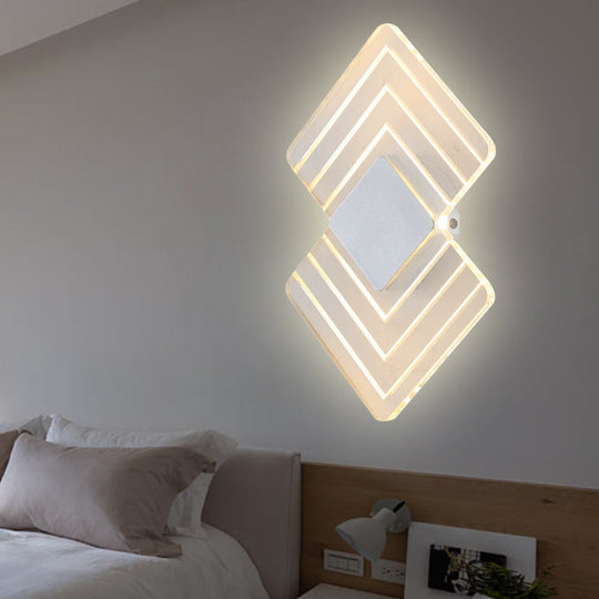 Modern Led Acrylic Wall Lamp: Textured Silver/Black Rhombus Sconce Light With Remote Control