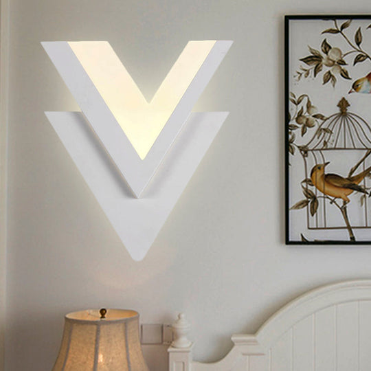 Double-V Acrylic Led Wall Sconce Light Fixture In Warm/White For Simplicity The Bedroom White /