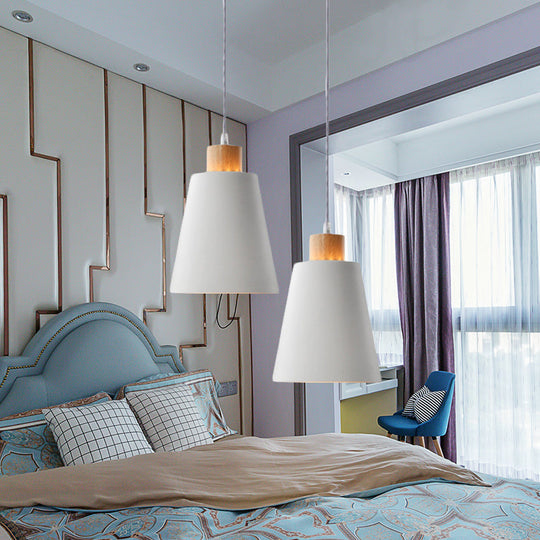 Modern Bucket Pendant Lamp In Metallic White Finish - Stylish Hanging Light For Hallway With