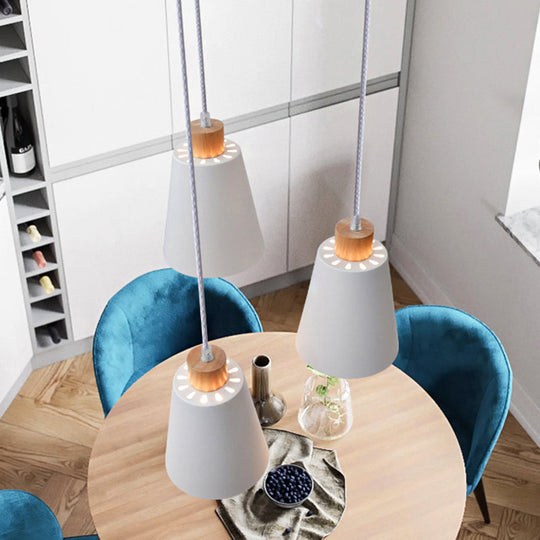 Modern Bucket Shade Pendant Lamp - Metallic White Finish Hanging Light For Hallway With Canopy