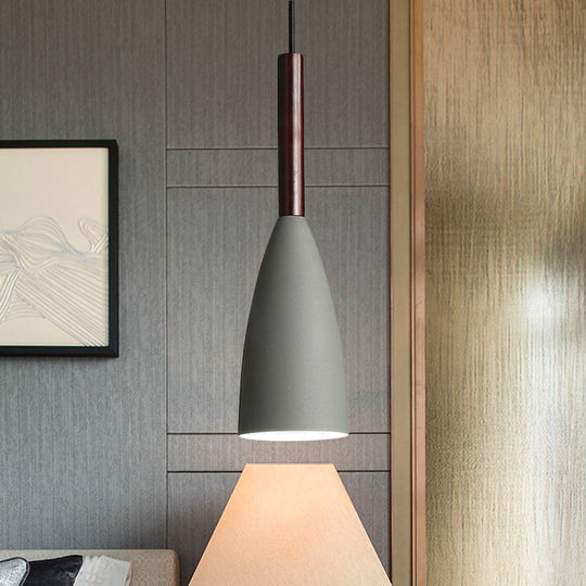 Modern Metallic Cone Pendant Lamp – Stylish Hanging Light For Restaurants Grey